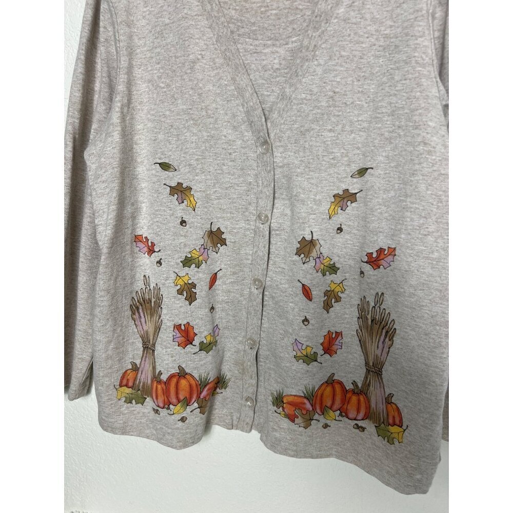 Blair Top W/ Attached Cardigan L Harvest Fall Pumpkins Hay Leaves - Picture 6 of 7